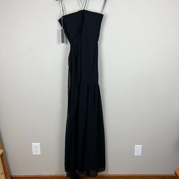 White Vera Wang Dress Womens 8 Black Crinkle Chiffon Trumpet Hem Strapless Gown‎ - Picture 9 of 15
